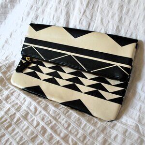 Cream/Off White and Black Geometric Clutch Purse
